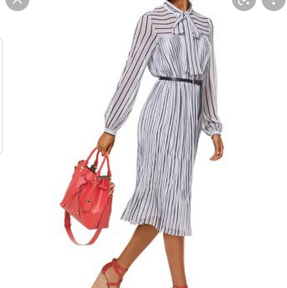 Michael kors striped neck- sash midi dress